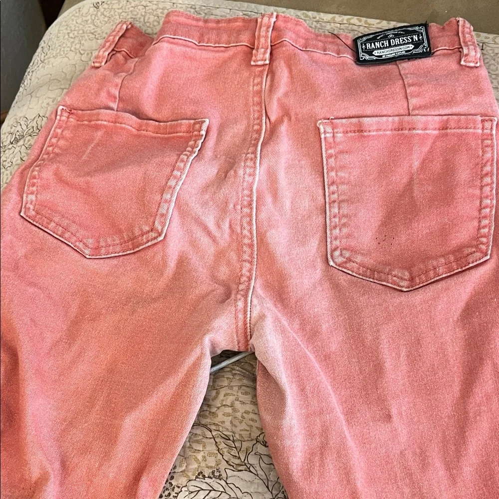 Ranch Dressn Youth  Coral Girls Floral Bell-Bottom Flare Jeans  Size 14 - Picture 5 of 5